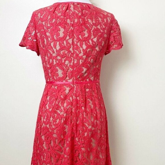 Adrianna Papell Coral Red ScallopedLace Dress Size 4 - Picture 8 of 9